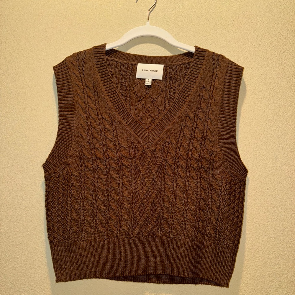 Pink rose chocolate brown sweater vest